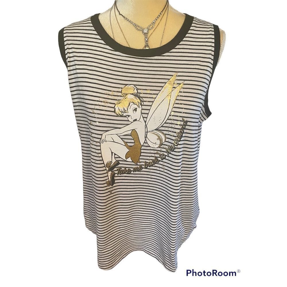 Disney Tinker Bell Multicolor Striped Sleeveless T-shrt, Women's Large - Picture 3 of 9